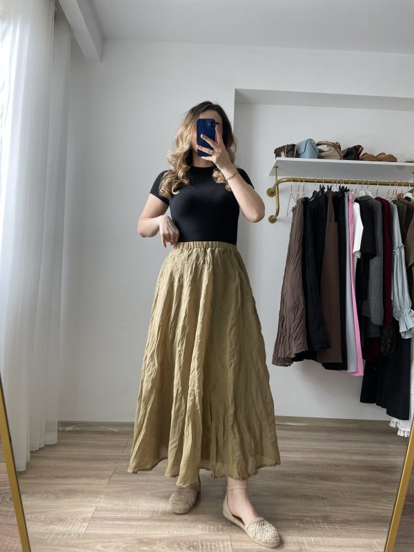Pery Crush Kırışık Etek Yağ Yeşili